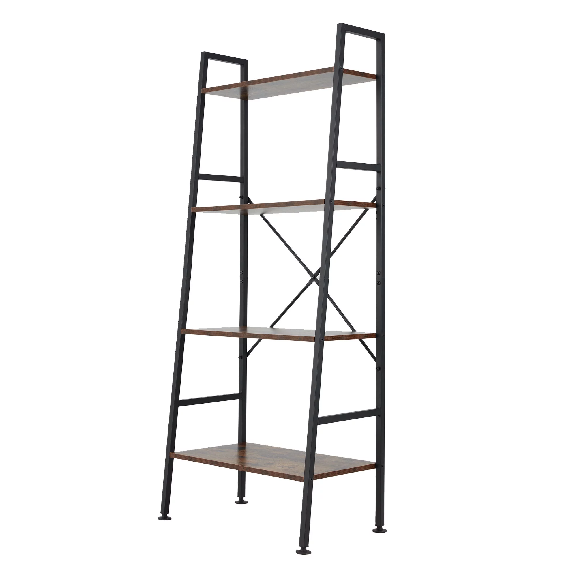 Jomeed Rustic Modern 4 Tier Wood and Steel Bookshelf Storage Organizer