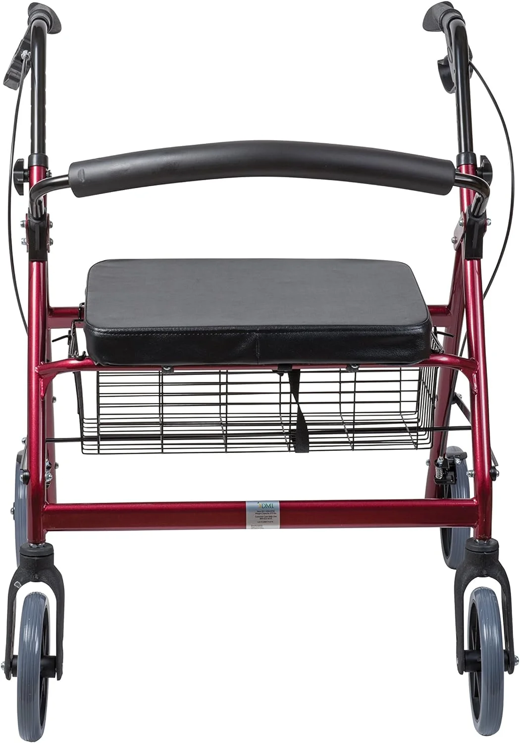 DMI Extra-Wide Heavy Duty Steel Bariatric Mobility Rollator Walker with Seat and Basket, Burgundy, Folding
