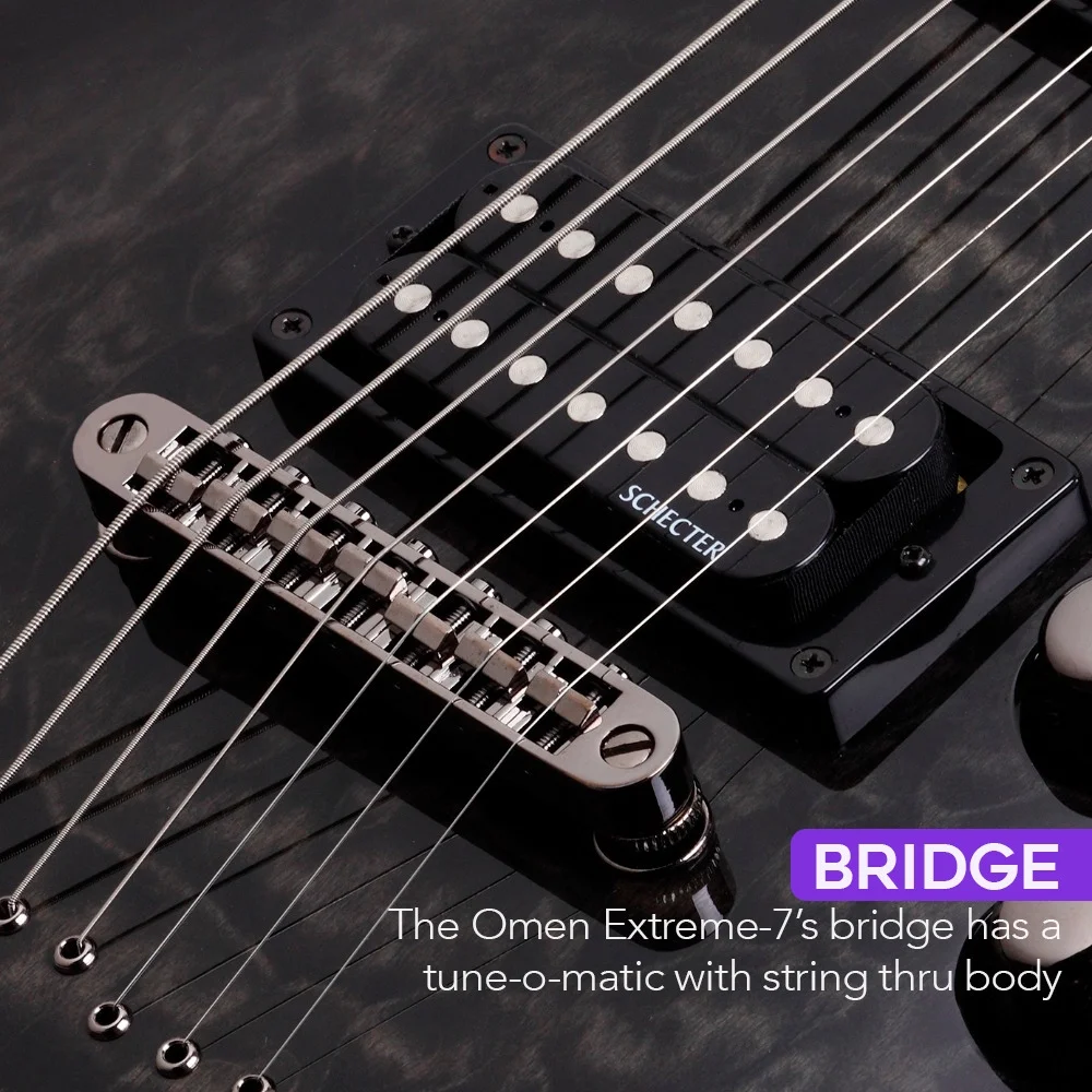 Schecter Omen Extreme-7 Electric Guitar (Right-Hand, See-Thru Black) with Hardshell Carrying Case