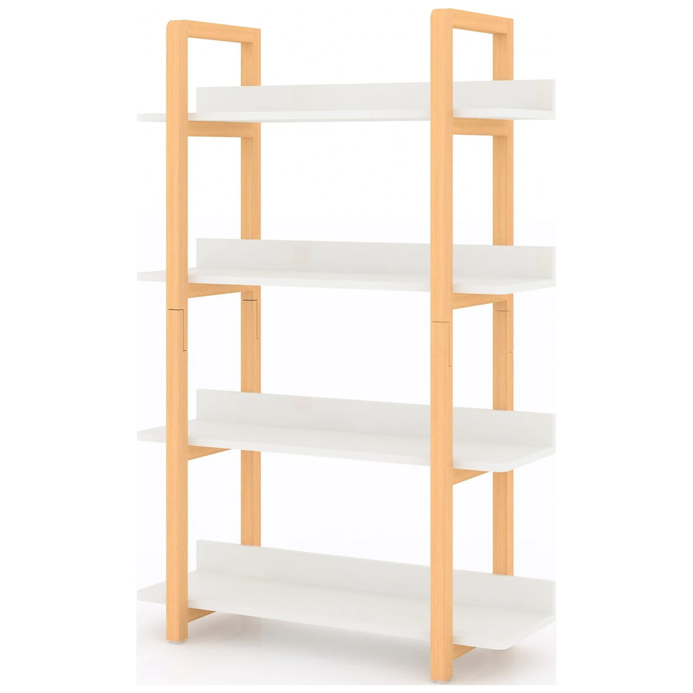 4-Tier Display Cabinet Open Back Bookshelves Pine Wood Bookcase White+Wood