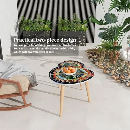 YPDRYGV Small Coffee Nesting  Abstract Stained Glass Monochrome Tone Brown Triangle End  Center   Modern   Room Bedroom Balcony