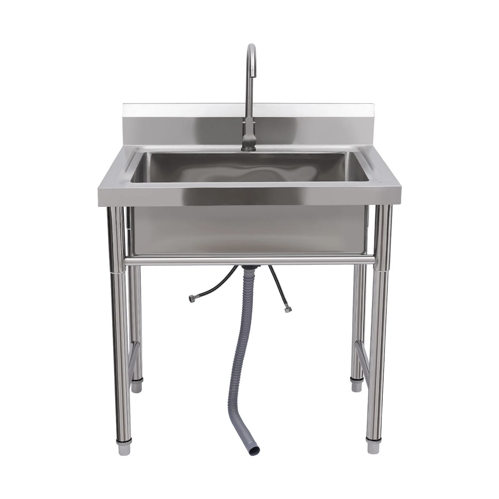 Miumaeov Stainless Steel Commercial Sink with Single Compartment Free Standing Kitchen Prep & Utility Sink With Faucet