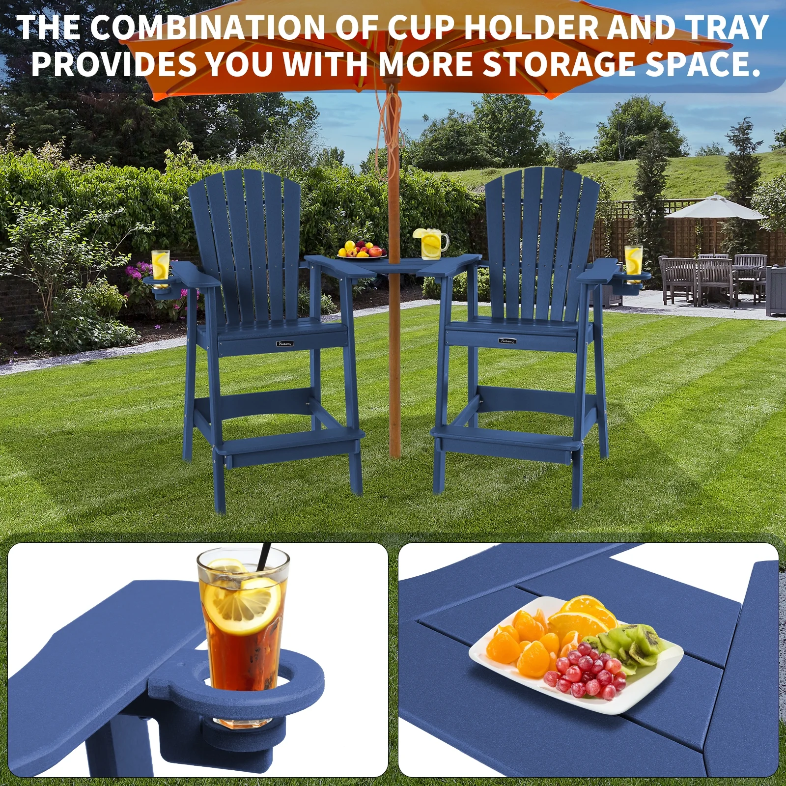 PAOLFOX 2 Tall Adirondack Chairs with Connecting Tray