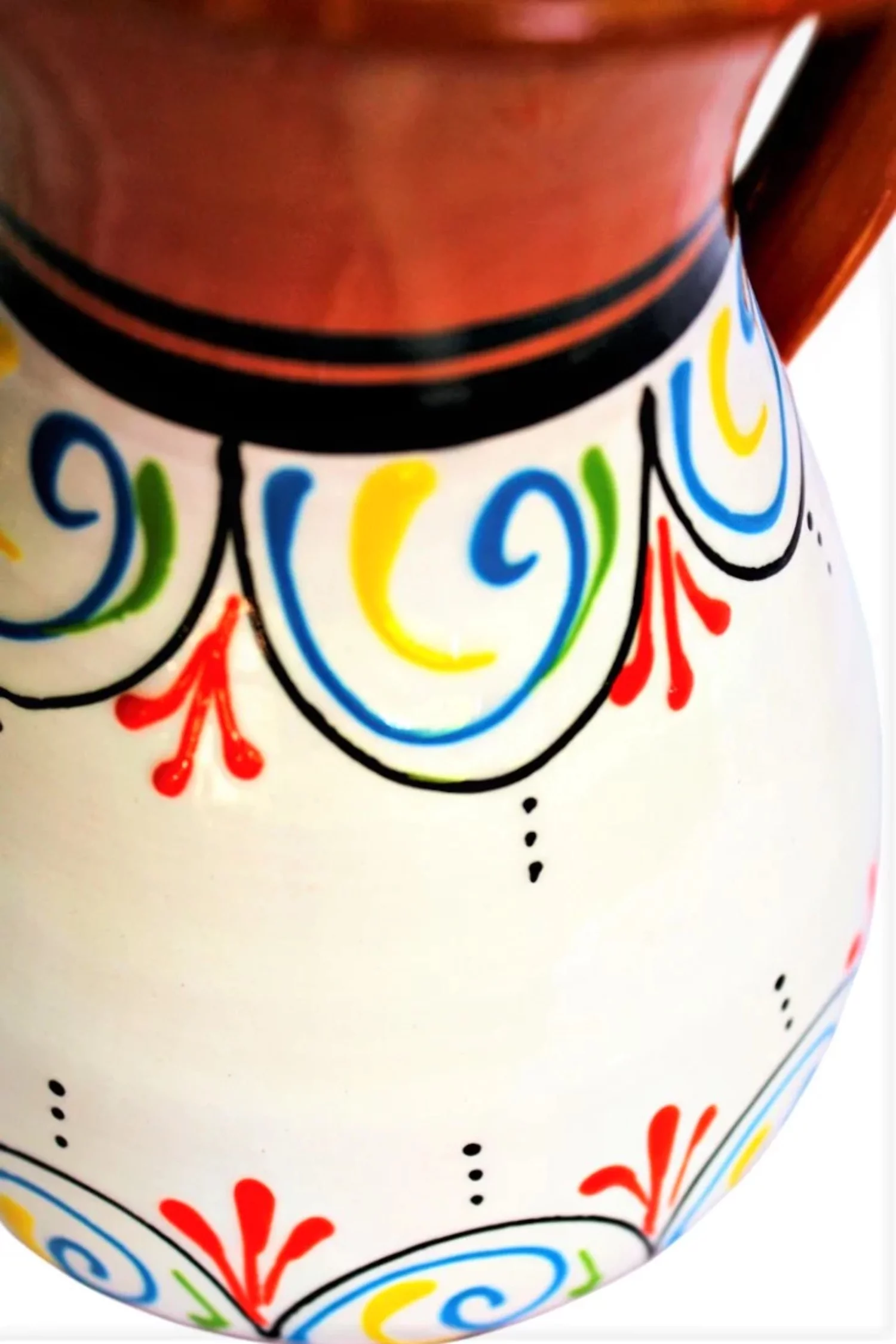 Terracotta White, 2 Quart Pitcher - Hand Painted From Spain