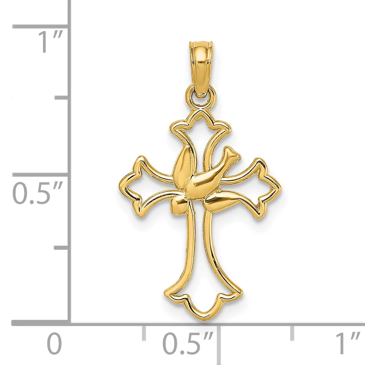 Carat in Karats 14K Yellow Gold Cut-Out Dove Center Cross Pendant Charm (24.4mm x 13mm) With 14K Yellow Gold Lightweight Rope Chain Necklace 20''