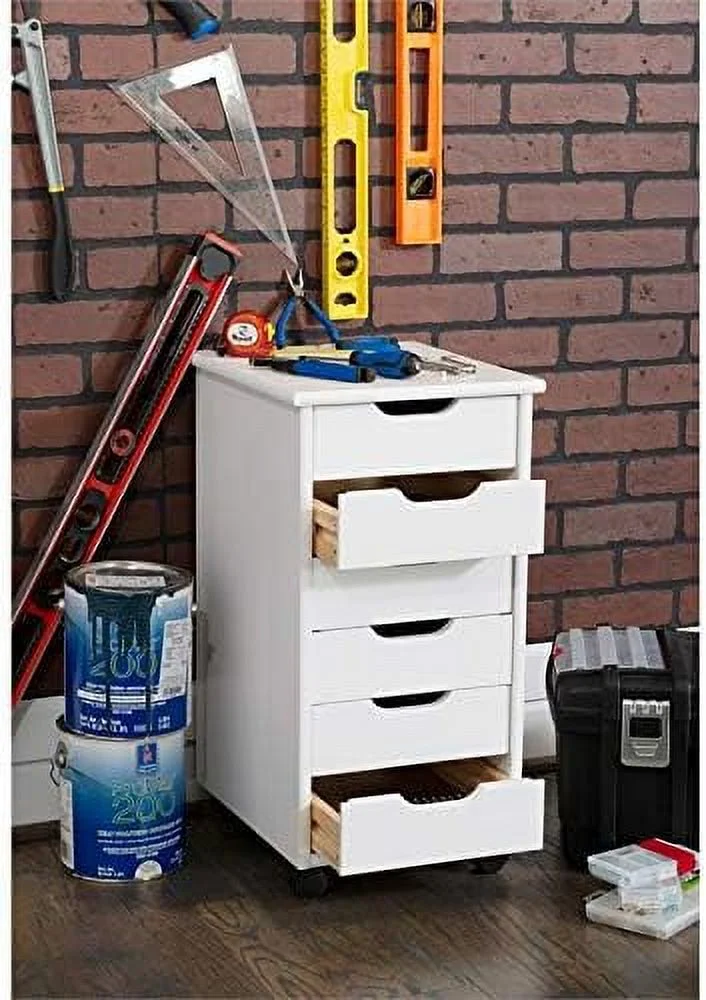 CHTYVC Six Drawer Wood Rolling  Cart in White Wash