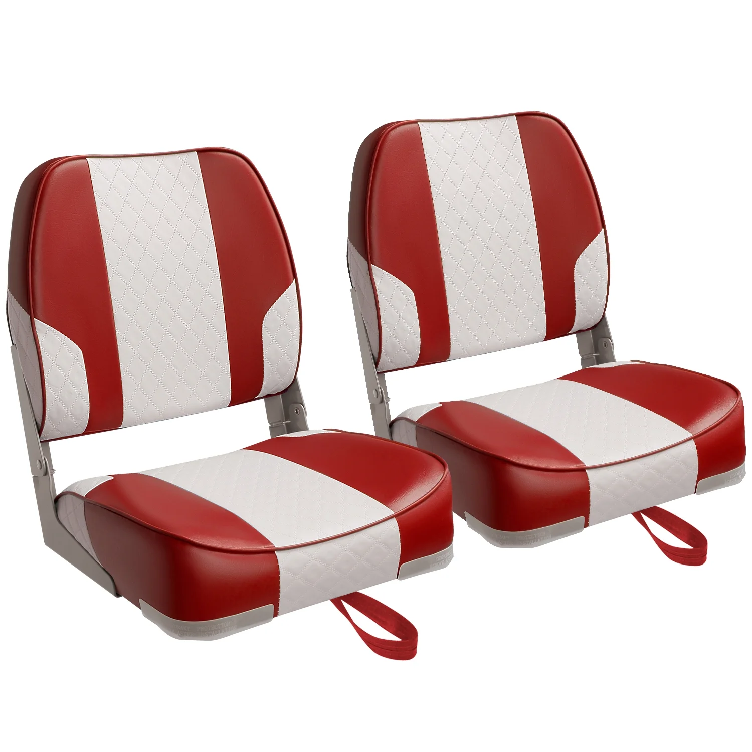 Leader Accessories Low Back Fold-Down Fishing Boat Seats,Set of 2，White/Red