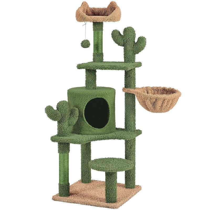 YLZ Luxury Cat Tree Condo Cactus Design 53''H Padded Perch Green/Brown Playful Kitten Tower