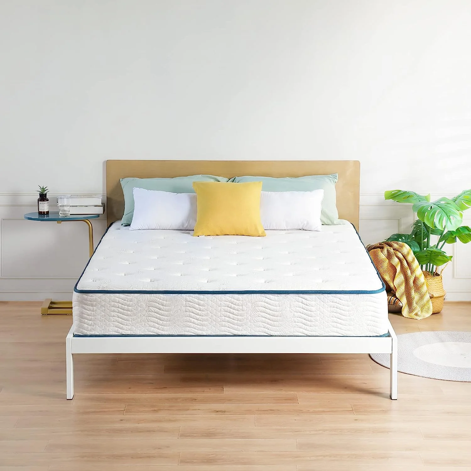 YANRUI 10 inch Hybrid Comfort Tight Top Spring Mattress - Dark Green Piping (King),Cool I Gel Memory Foam, CertiPUR-US Certified, Compressed Packing