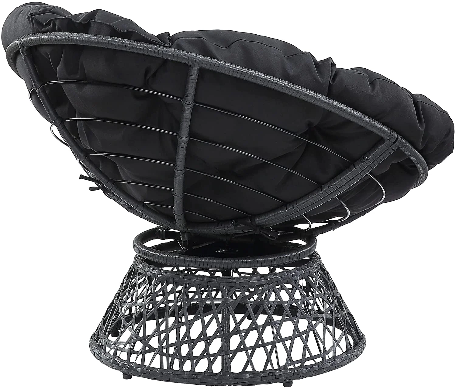 HYUN Wicker Papasan Chair with 360-Degree Swivel, Grey Frame with Black Cushion