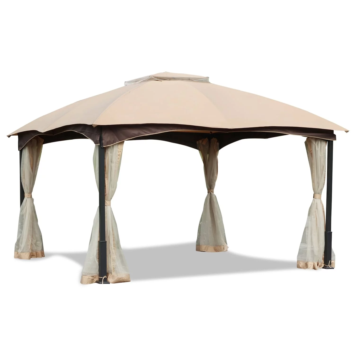 Sold by Aoodor Aoodor Metal Frame Patio Gazebo with Mesh Netting and Canopy Top Tan 12 x 12