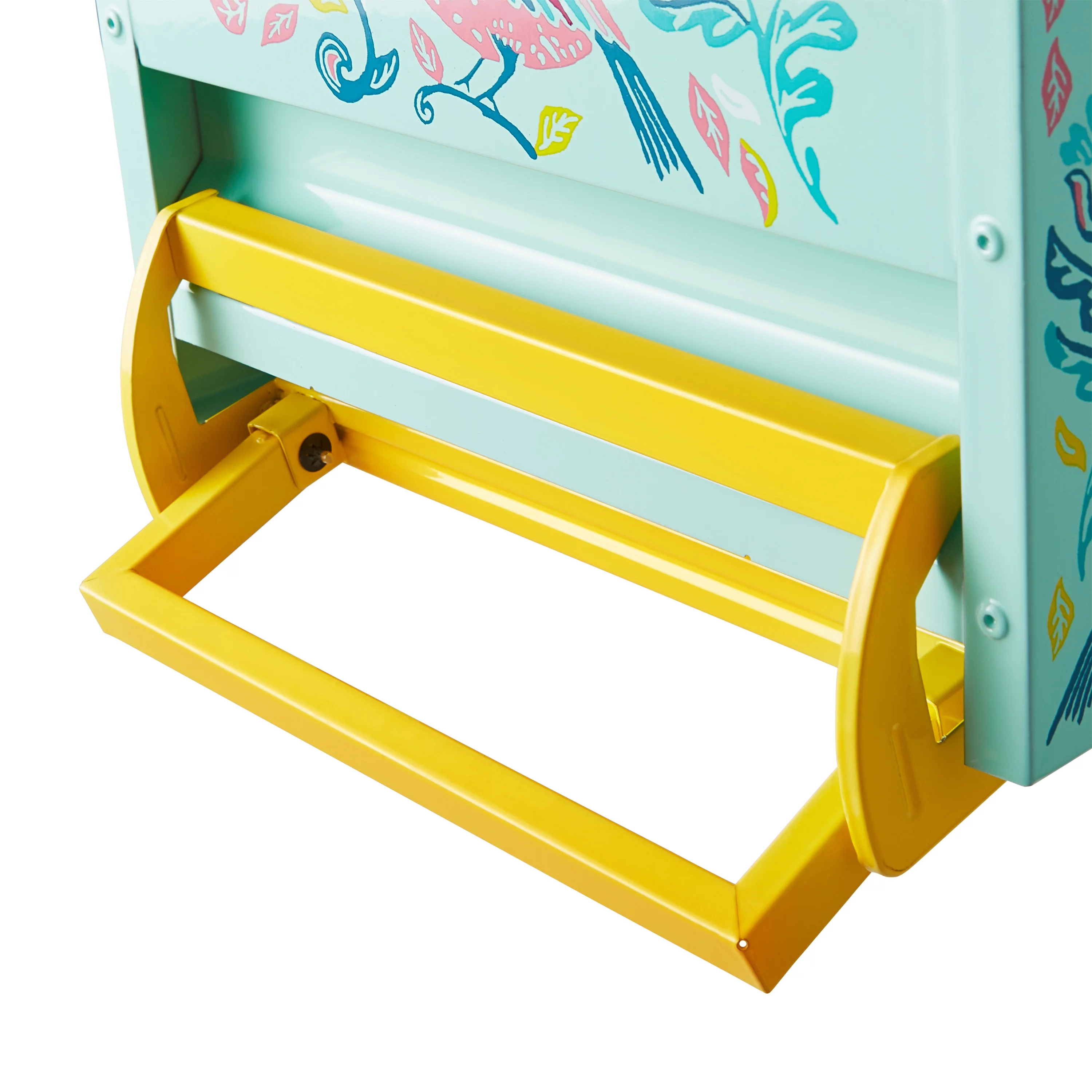 The Pioneer Woman Bird Ogee Metal Squirrel Proof Hopper Bird Feeder 5.5QT , Teal Yellow