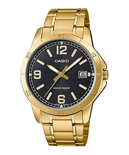 Casio MTP-V004G-1B Men's Dress Gold Tone Stainless Steel Black Dial Analog Date Watch