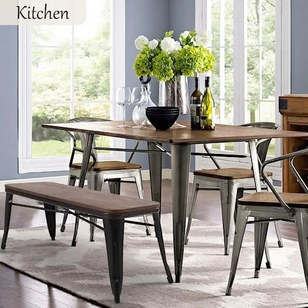 HYHBIBOOM Dining Bench  Entryway Bench with Back  Farmhouse Metal Dining Bench  Industrial Mid-Century 3 Person Rustic Spindle Bench  with Wood Seat  Removable Backrest  42in  Bronze