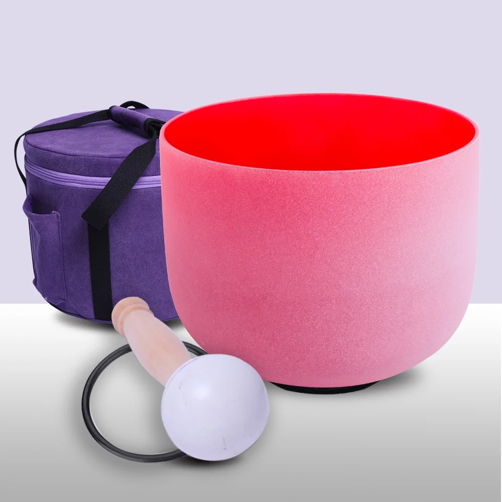 432 Hz C Root Chakra Red Color Quartz Frosted Crystal Singing Bowl 10 inch+Case Bag
