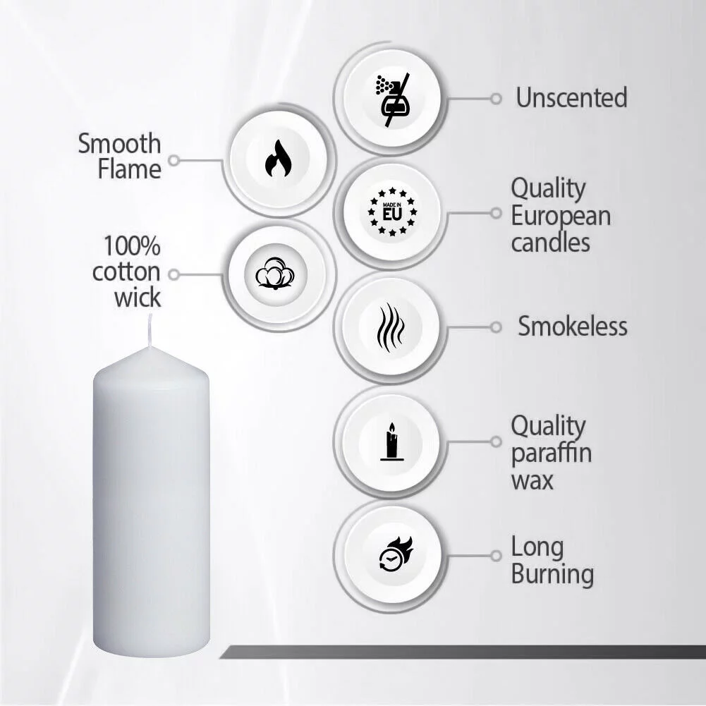 Bolsius 10 White Pillar Candles 2.25