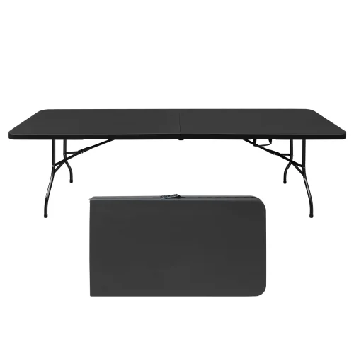 Zateety 8ft Folding Table, Portable Plastic Table for Camping, Picnics, Parties, High Load Bearing Foldable Table Black