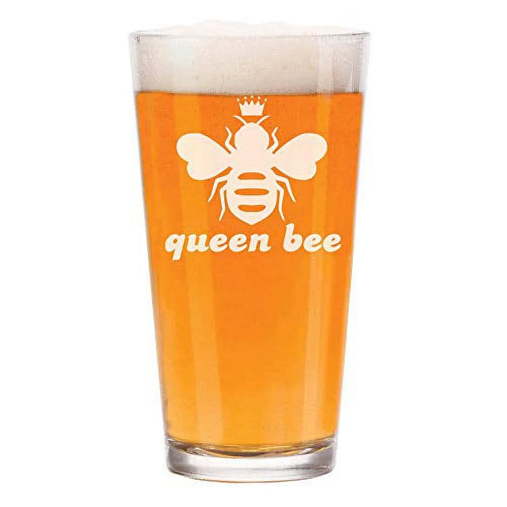 16 oz Beer Pint Glass Queen Bee