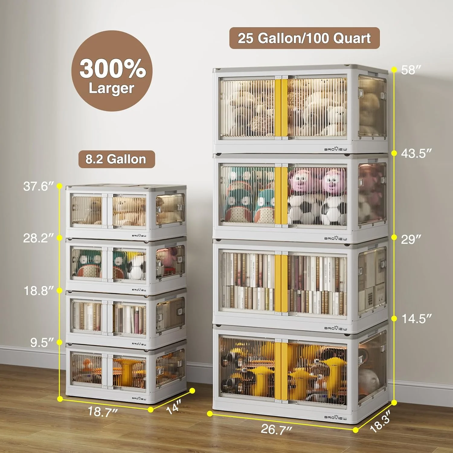 FDSHOIYN Closet Organizers and   100 Qt Collapsible  Bins with Lids and Wheels  Plastic Stackable  Containers with Doors  Folding  Cabinets for Home Dorm   3 Pack