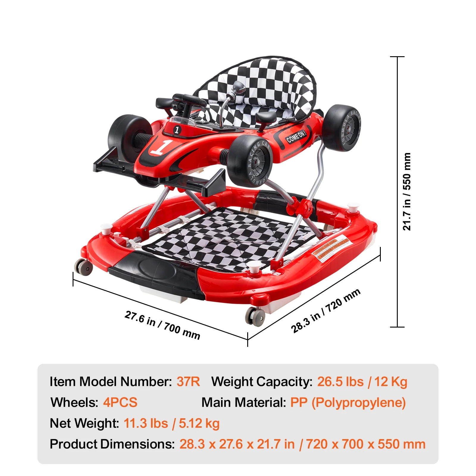 SKYSHALO Baby Walker 4 in 1, Foldable Height Adjustable Baby Walker with Wheels, Infant Toddler Walker with Foot Pads, Anti-Fall Baby Walker With Steering Wheel for Boys and Girls 6-24 Months