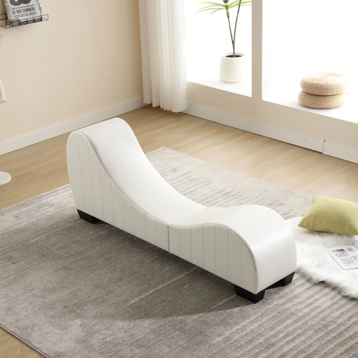 Factory Direct Modern Faux Leather Curved Yoga Chaise Lounge Sofa Collection for Stretching & Relaxation - Living Room Bedroom Accent