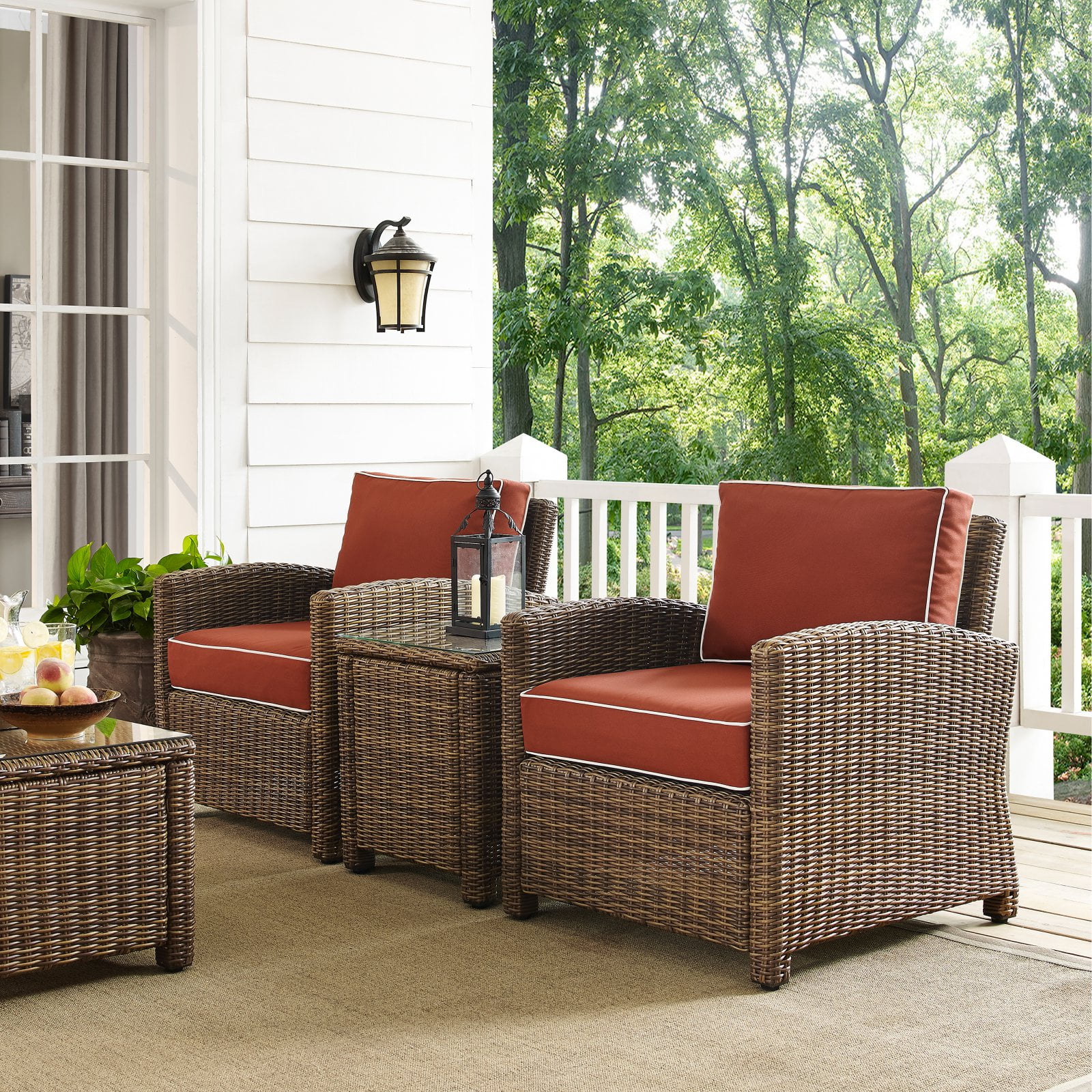 Crosley Furniture Bradenton 3 Piece Metal Patio Conversation Set in Brown/Navy