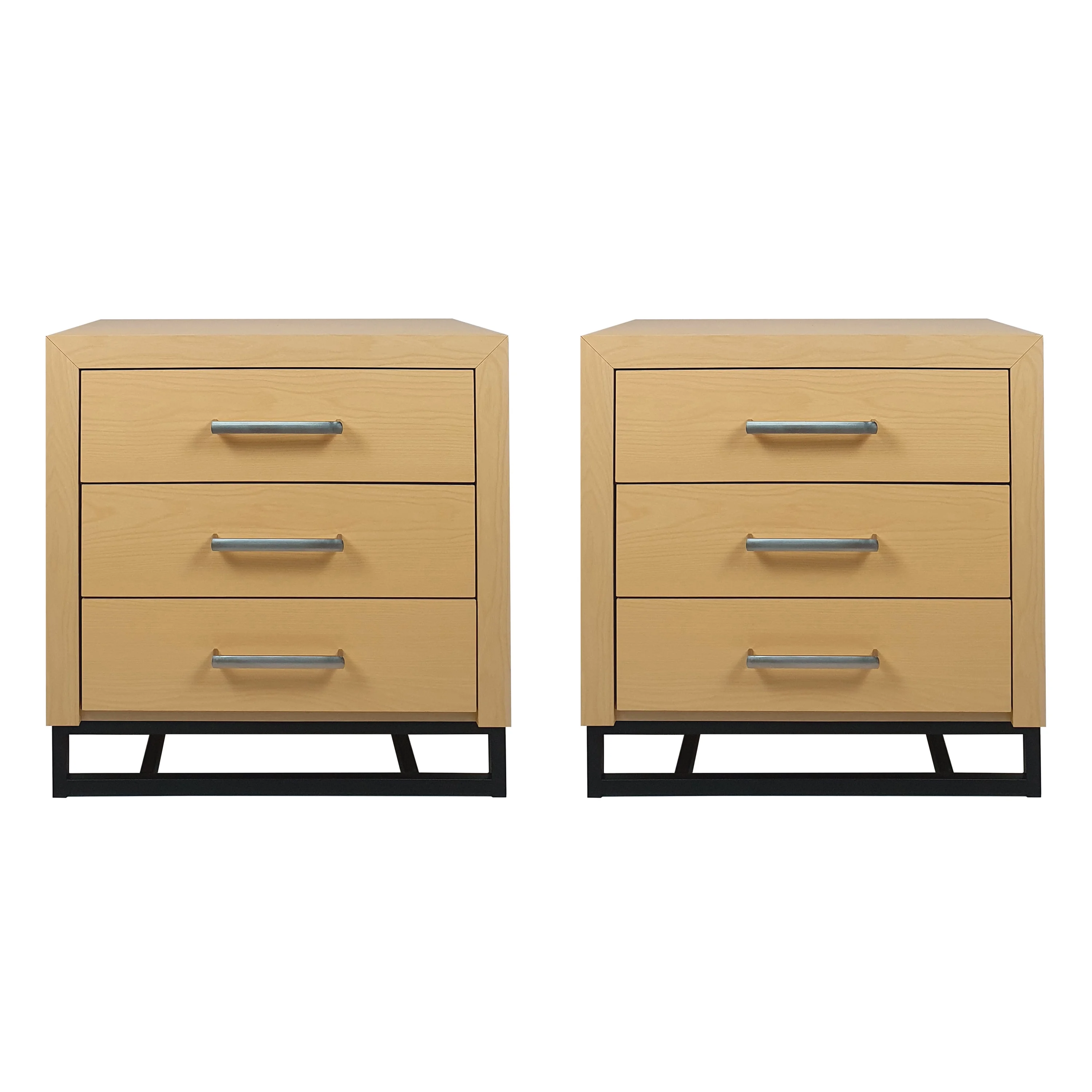 GDF Studio Borah Contemporary Faux Wood 3 Drawer Nightstand, Set of 2, Natural and Black
