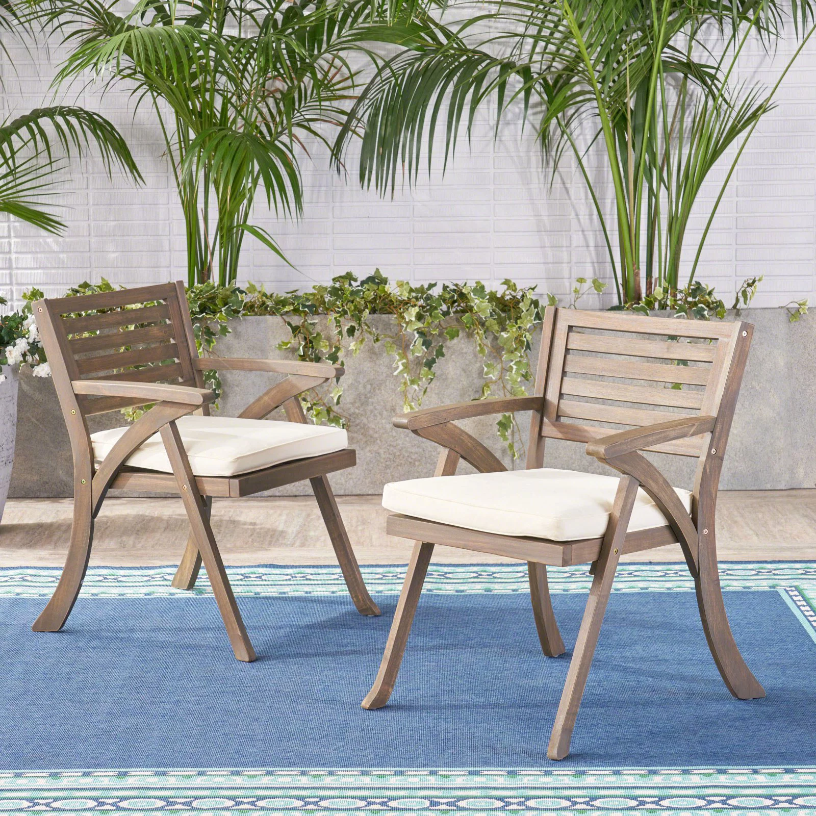 Christopher Knight Home Hermosa Outdoor Acacia Wood Dining Chair (Set of 2) by  - N/A gray + crème cushion