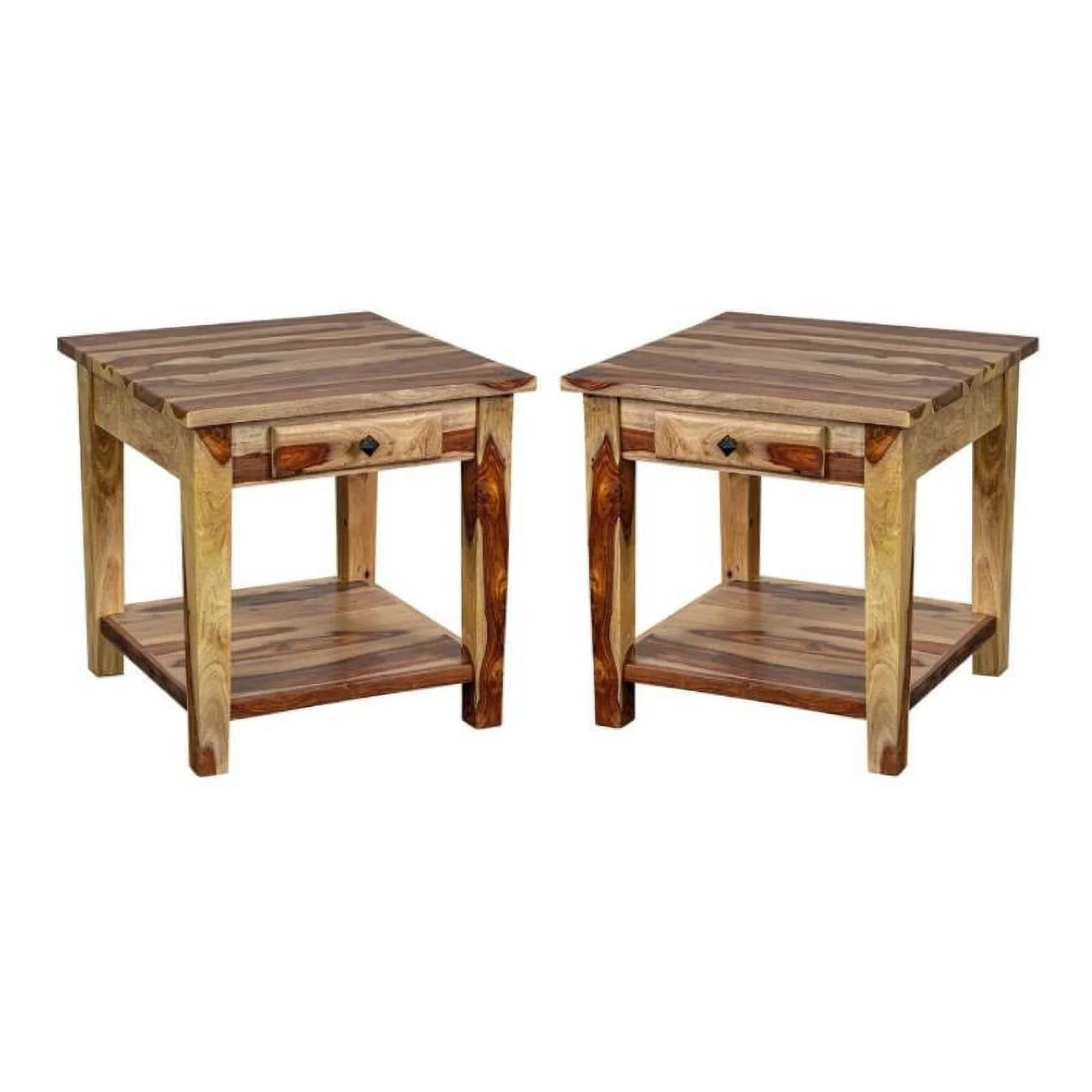 Home Square Solid Wood End Table with Drawer in Natural - Set of 2