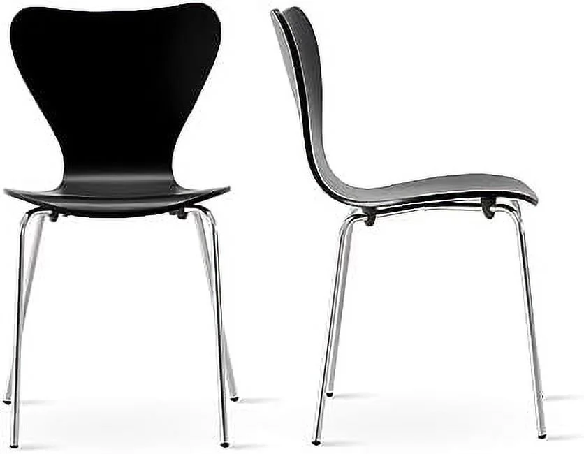 MQLIFEBOOM No.7 Mid-Century Modern Wooden Dining Chairs   Contemporary Stackable Bentwood Kitchen Interior Armless Chairs with Steel Legs (Walnut)