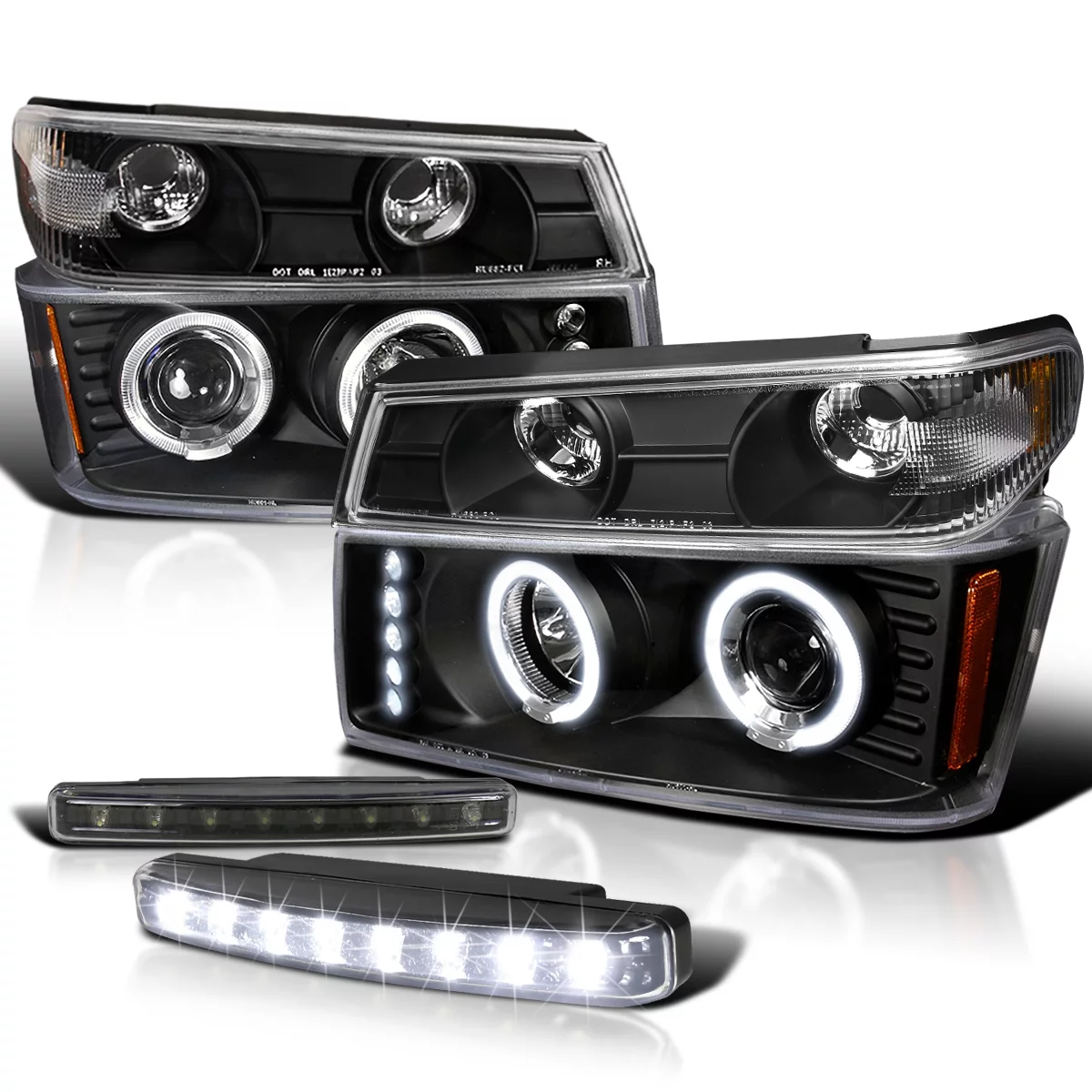 Spec-D Tuning Black LED Halo Projector Headlights Bumper Lights 8 LED Fog Lamp Compatible with GMC Canyon Colorado Left + Right Pair Headlamps Assembly