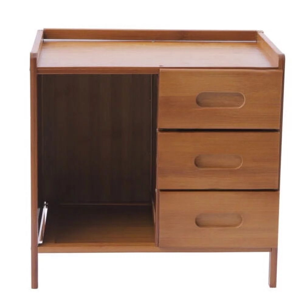 Bamboo Nightstand with 3 Drawers+Cabinet Large Capacity Bedside Table 42*30*40cm