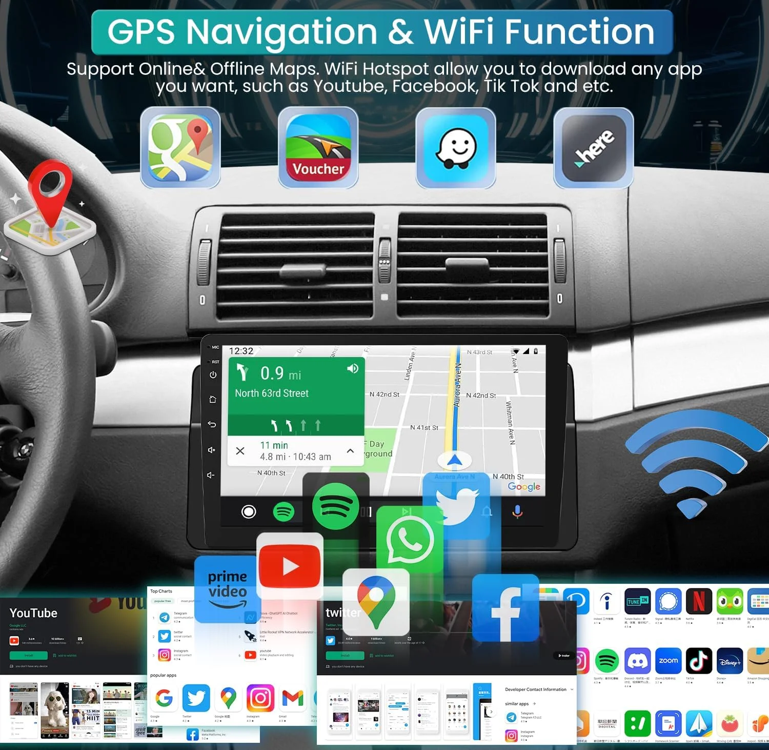 THONZER 8 Core  Radio Upgrade Android 11 Car Stereo for BMW 3 Series 1999-2005, 9 Inch 1280*800 HD Touchscreen Support CarPlay & Android Auto 5G WiFi Bluetooth5.0 GPS FM SWC AHD Backup Camera(4G+32GB)