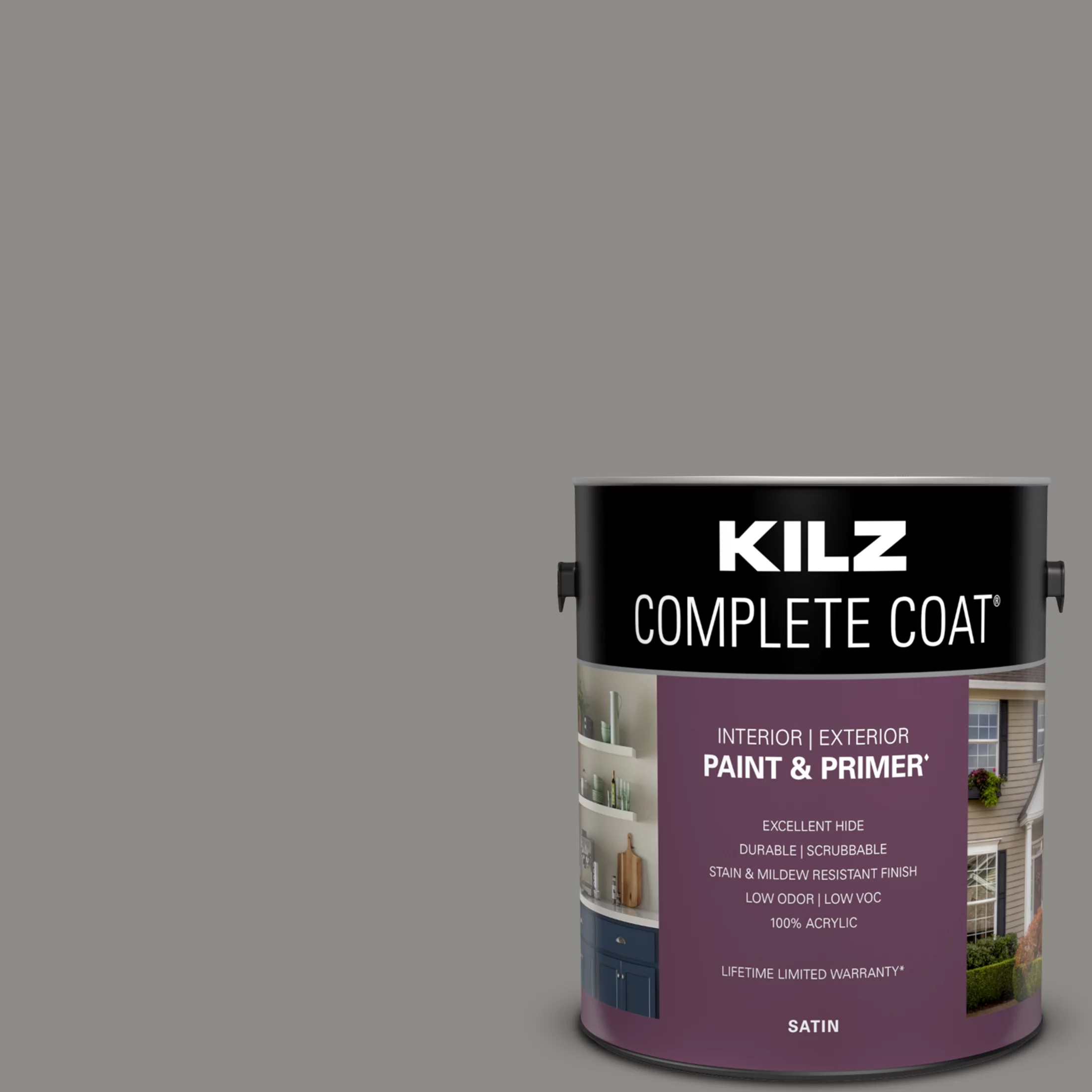 KILZ Complete Coat Paint & Primer, Interior/Exterior, Satin, Approaching Storm, 1 Gallon