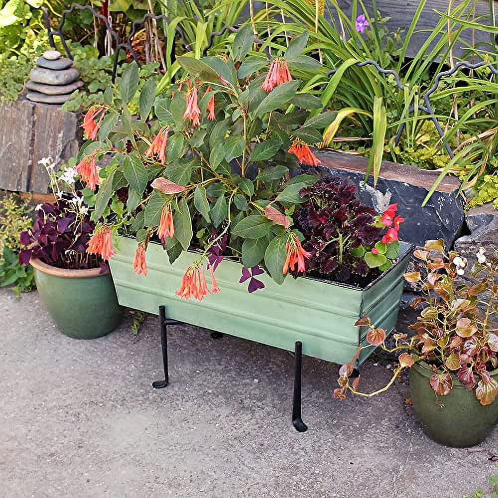 Oakestry VFB-05 Medium, Green Galvanized Steel Window Flower Box Resistance Against Rust and Corrosion with Drainage Holes and Easy Installation, White