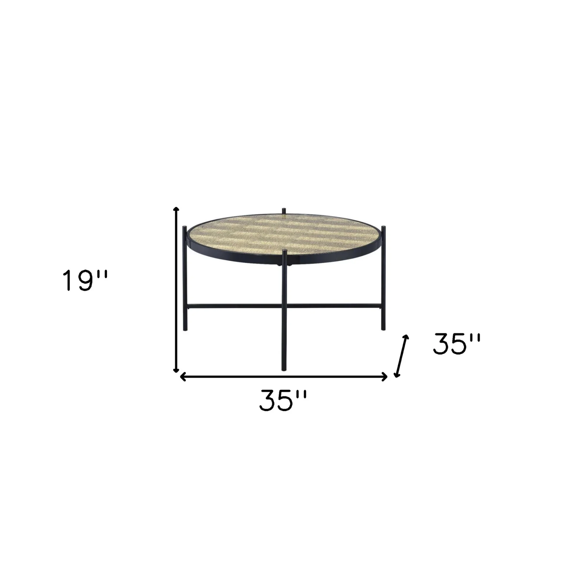 HomeRoots 490536 19 x 35 x 35 in. Black & Gold Glass & Manufactured Wood Round Coffee Table