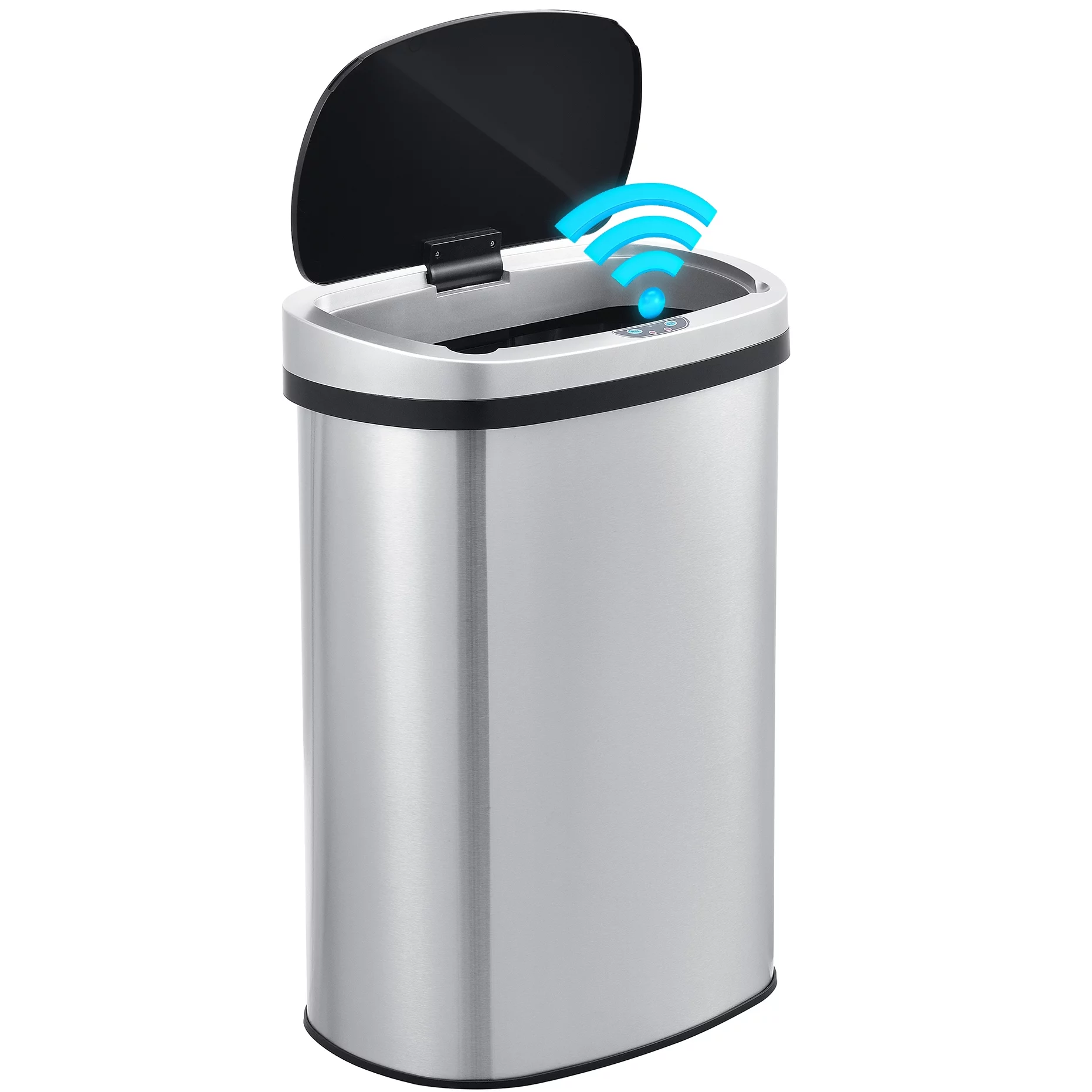 Innovaze 13.2 Gallon Motion Sensor Trash Can, Stainless Steel Oval Kitchen Garbage Can with Black Lid