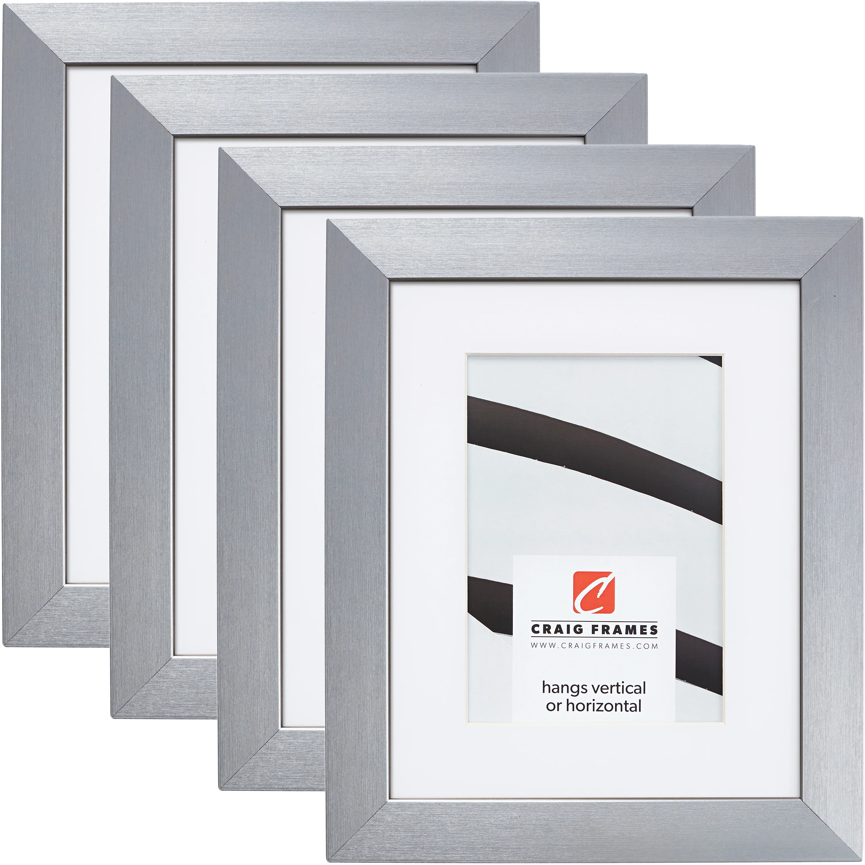 Craig Frames Modern Aesthetics 125, 14x18 inch Picture Frame Matted for a 10x13 Photo, Silver, Set of 4