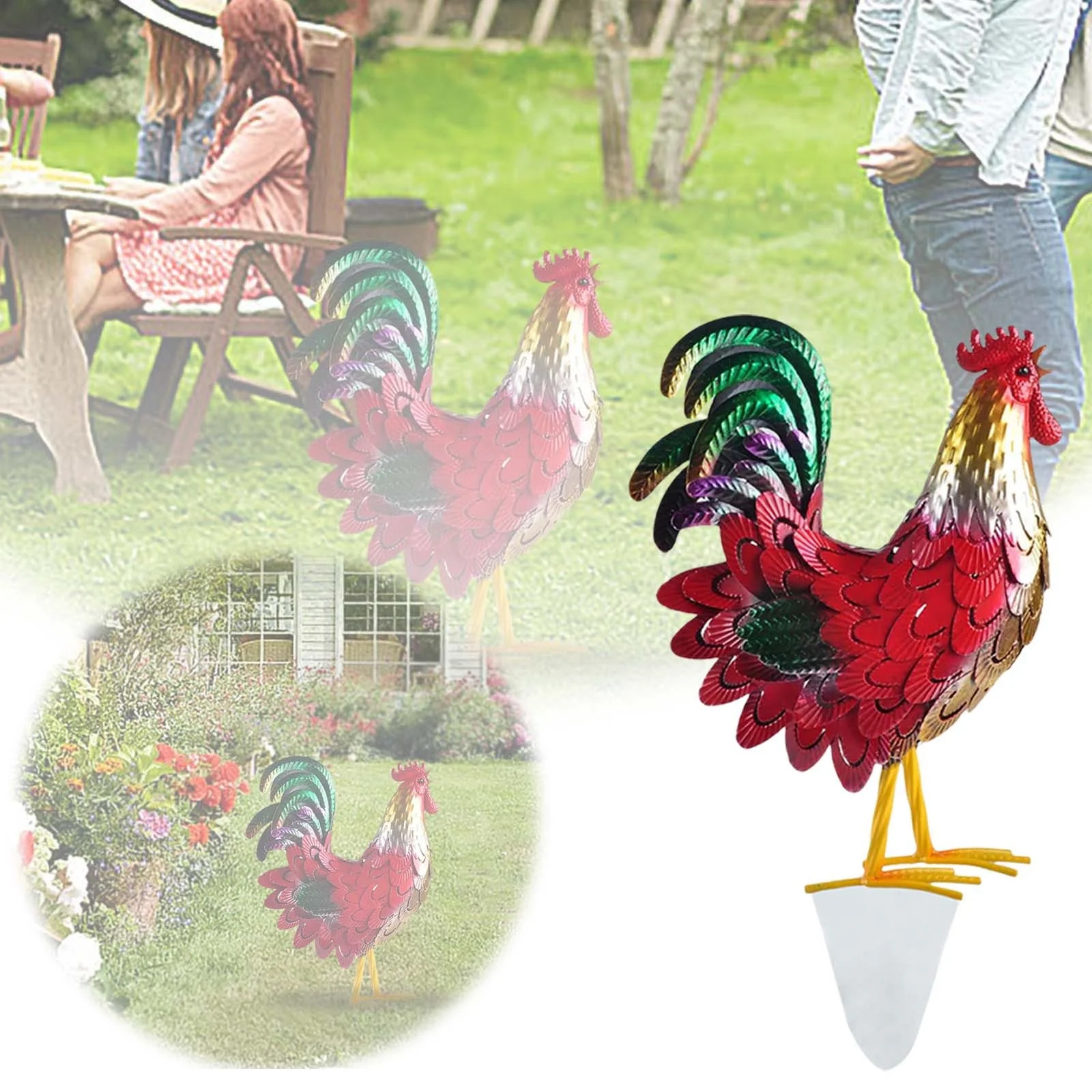Outdoor Ground Lights Wooden Rooster Garden Statue And Sculpture Outdoor Decoration Animal Rooster Backyard Terrace Kitchen Garden Decoration