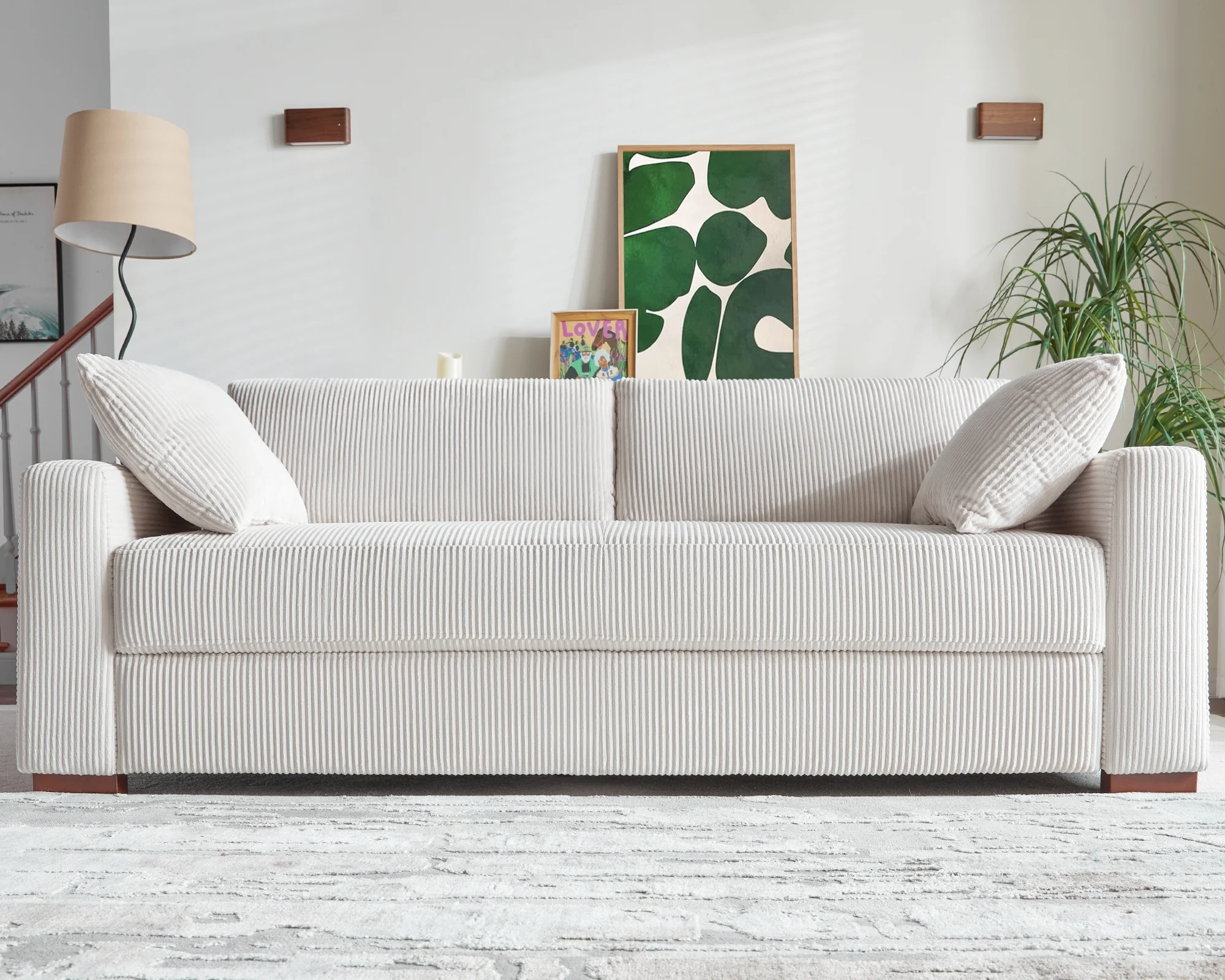 AMERLIFE Sofa, Modern Couch with Soft Corduroy Upholstered, 3 Seater Comfy Couch for Living Room Home Office -White Couch