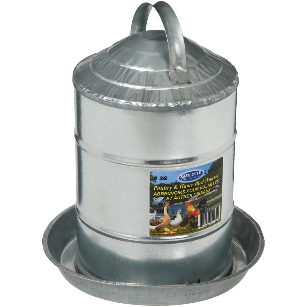 1 PK, Farm-Tuff 2 Gal. Galvanized Poultry Fountain