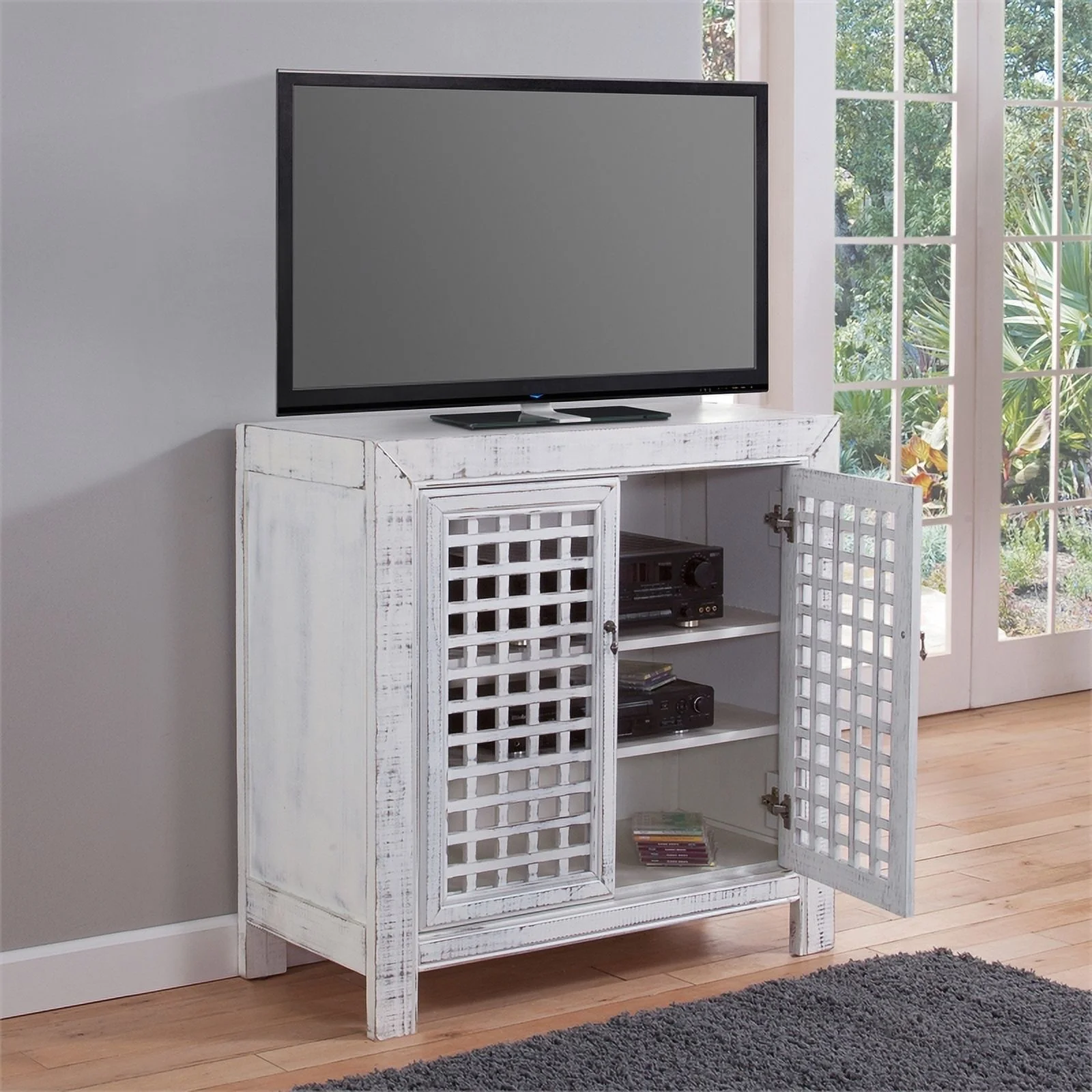 Bowery Hill Farmhouse Wood Accent Cabinet with Adjustable Shelves in White