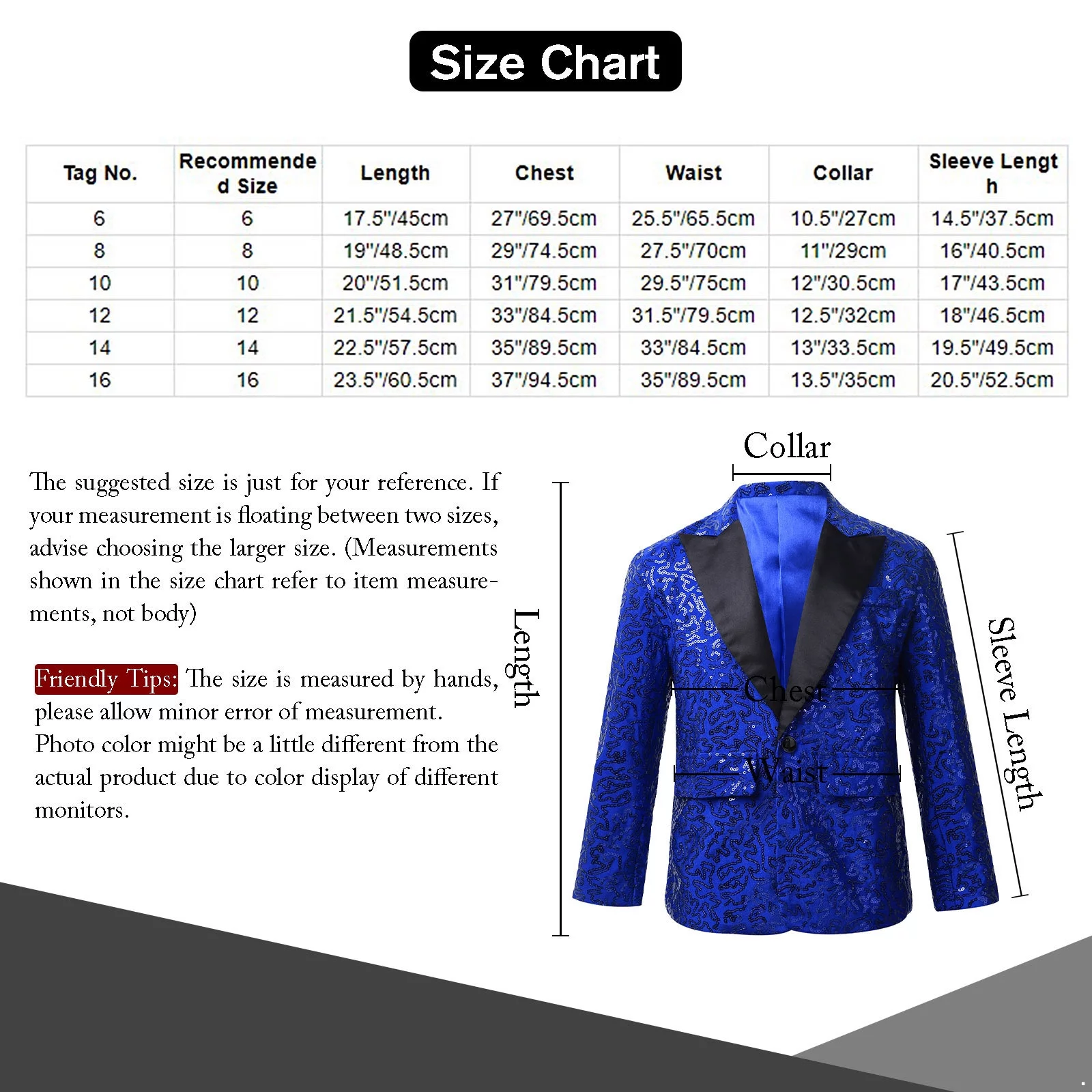 Miaeowve Kids Boys Shiny Sequins Wedding Pageant Tuxedo Suits Blazer Coat Long Sleeves Modern Dance Jacket Blue 12