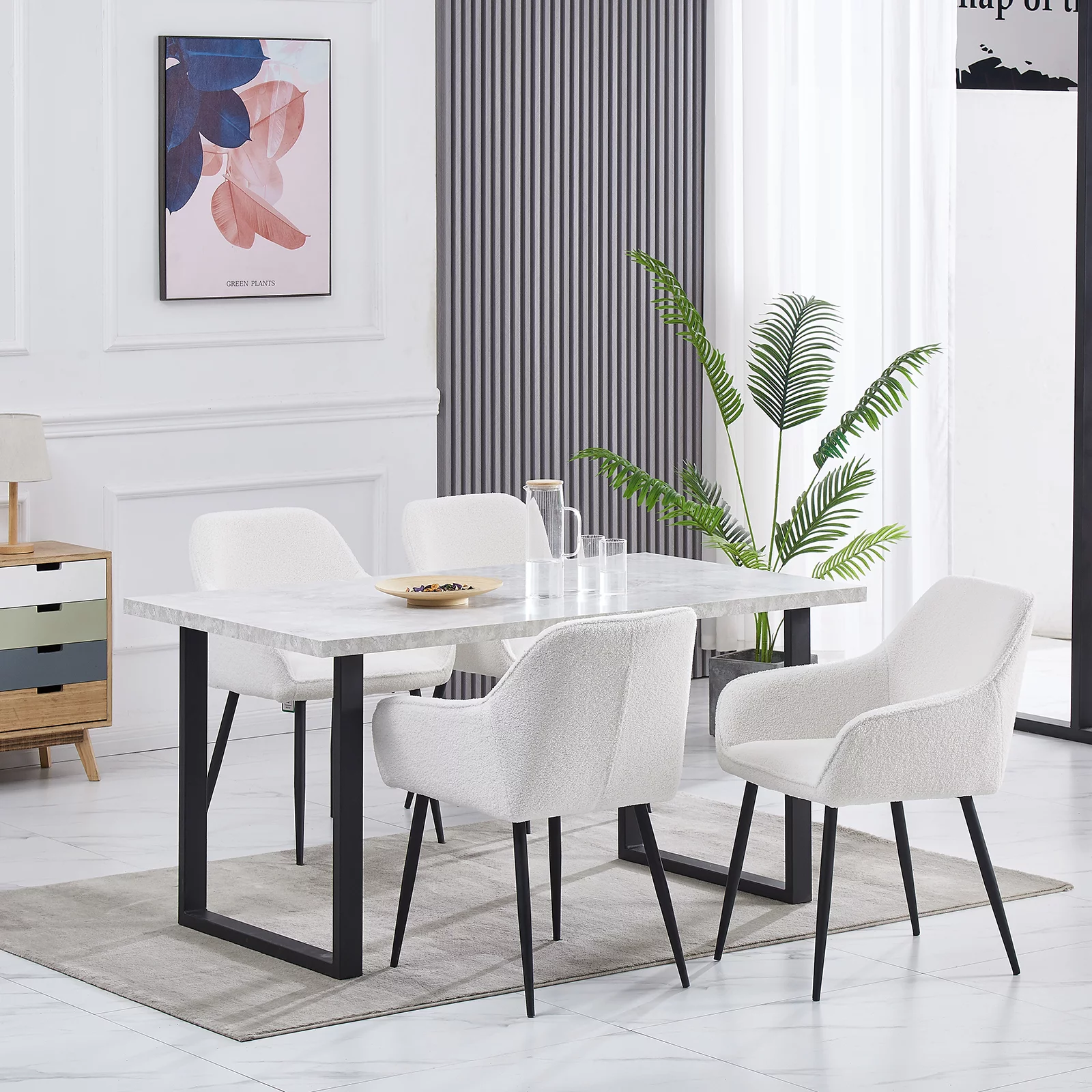 KEIVVAKN Teddy Fleece Dining Chairs Dining Room Set of 2 Armchair Upholstered Seat White