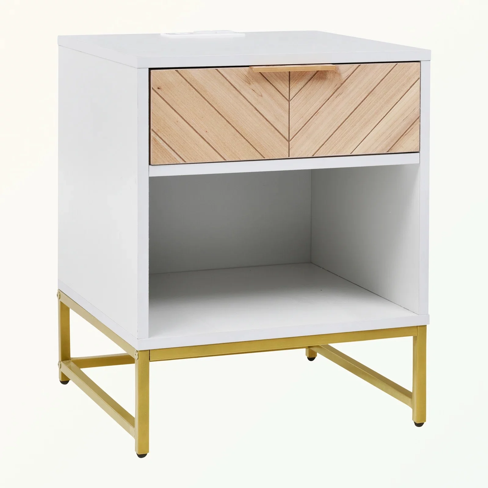 Semiocthome Modern Nightstand with Charging Station,with 1 Drawer,White Finish,Adult