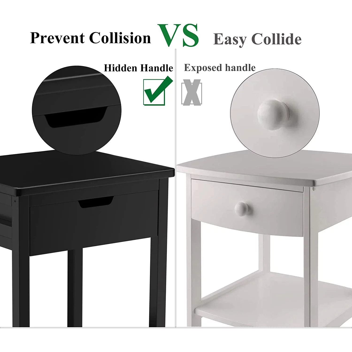 Nightstand with Drawer, Bamboo, Nightstand, Small Cabinet Black-