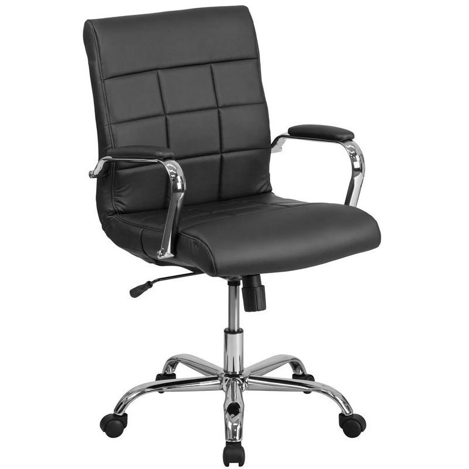 Home Square 2 Piece Swivel Mid Back Faux Leather Office Chair Set in Black
