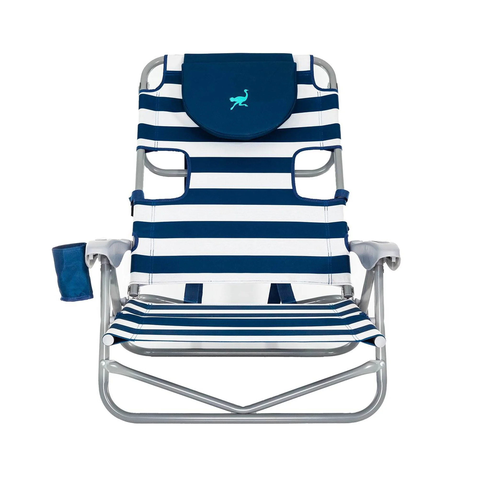 Ostrich Backpack Chaise Beach Chair and On-Your-Back Chair, Striped Blue