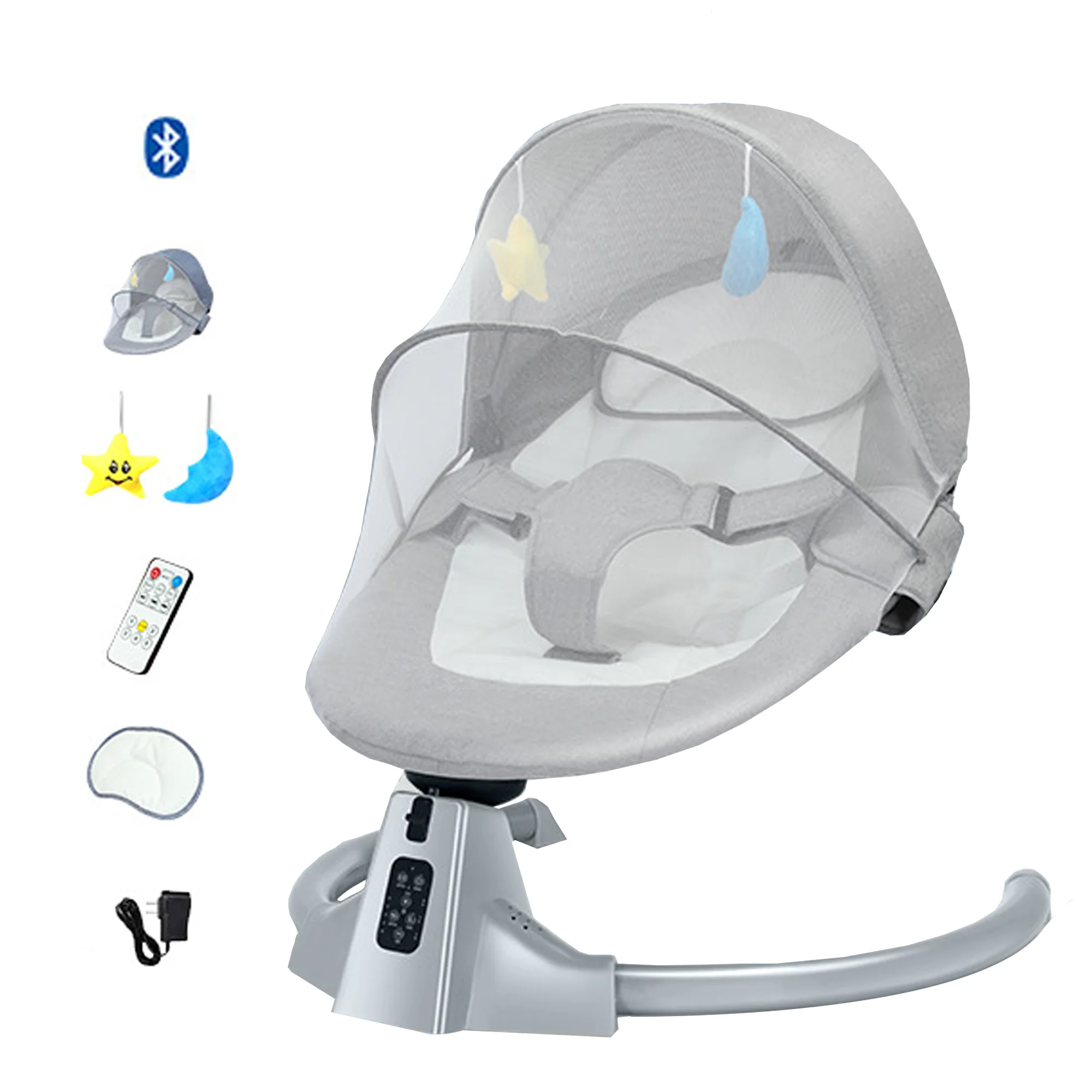 Arcwares Baby Swing, Baby Swing Newborn, Bluetooth Music, Remote Control, Detachable Board, 3 Sitting and Lying Angles, 5-Speed Swing, Timed, Gray