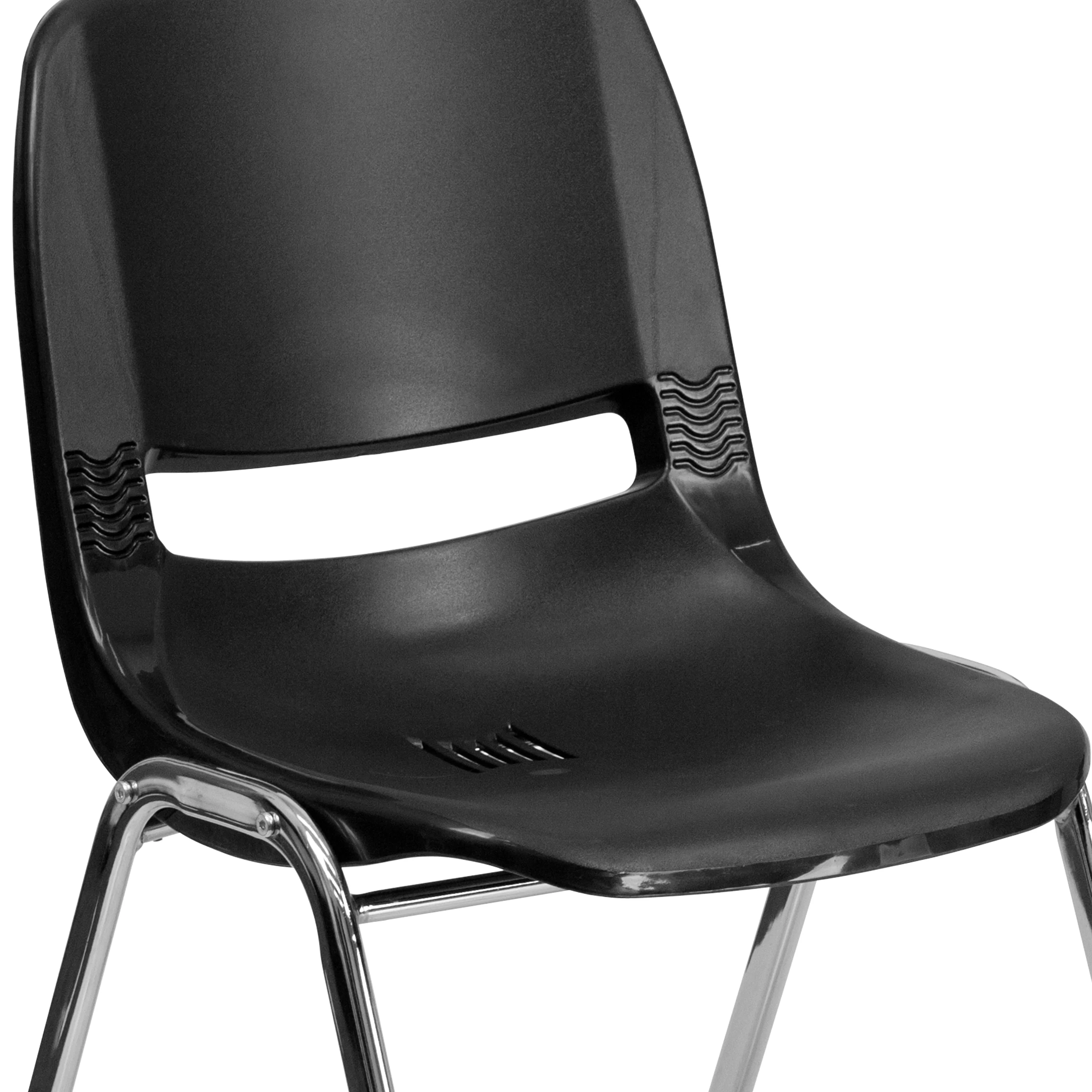 BizChair 440 lb. Capacity Kid's Black Ergonomic Shell Stack Chair with Chrome Frame and 14